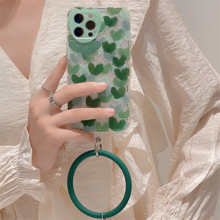 Green Heart Cute Cases For iPhone With Wristband