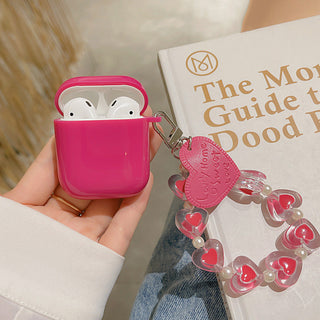 Rose Red Earphone Case For Airpods with Chain