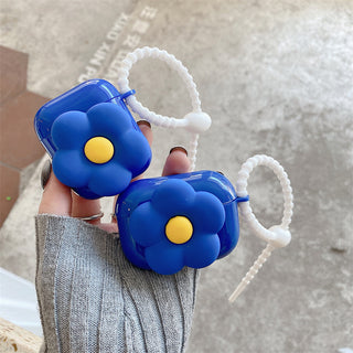 3D Blue Flower Earphone Case For Airpods with Keyring