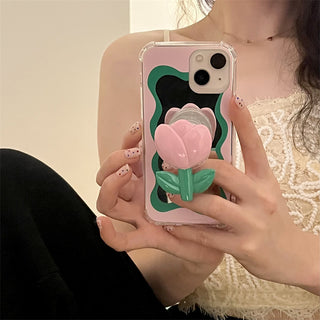 CHIC Mirror Cute Cases For iPhone With Flower Stand