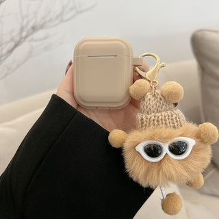 Brown Earphone Case For Airpods with Cute Keychain