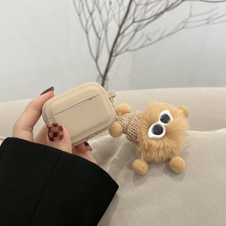 Brown Earphone Case For Airpods with Cute Keychain