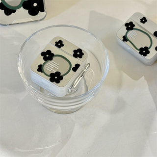 Black Flower Mirror Earphone Case For Airpods with Hook
