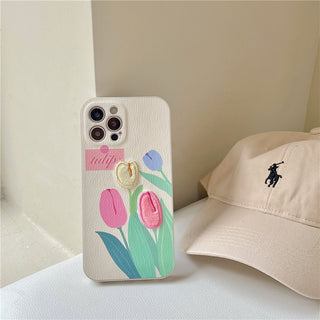 Embroidered Tulips Cute Cases For iPhone