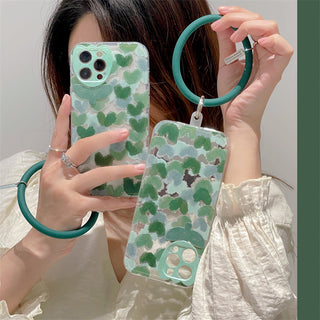 Green Heart Cute Cases For iPhone With Wristband