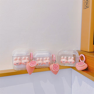 3D Pink Rabbit Earphone Case For Airpods with Keychain