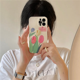 Embroidered Tulips Cute Cases For iPhone