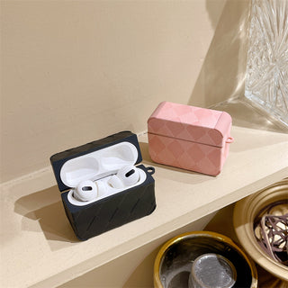 Leather Simple Lingge Earphone Case For Airpods