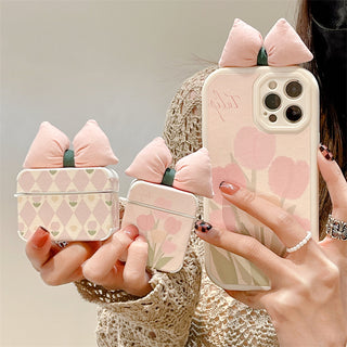 Pink Tulips Bow-knot Earphone Case For Airpods